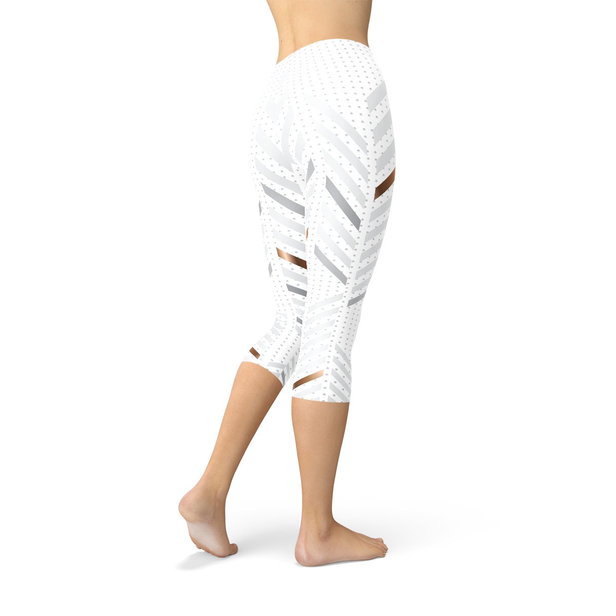 Womens White Stripes Capri Leggings - Anna's Shop