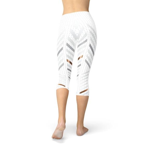 Womens White Stripes Capri Leggings - Anna's Shop