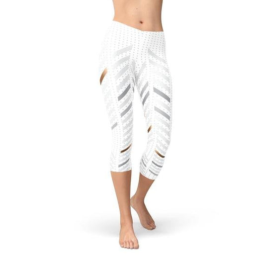 Womens White Stripes Capri Leggings - Anna's Shop